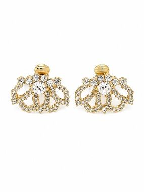 Gold Crystal Fan Clip-On Earrings - Elegant Womens Jewelry